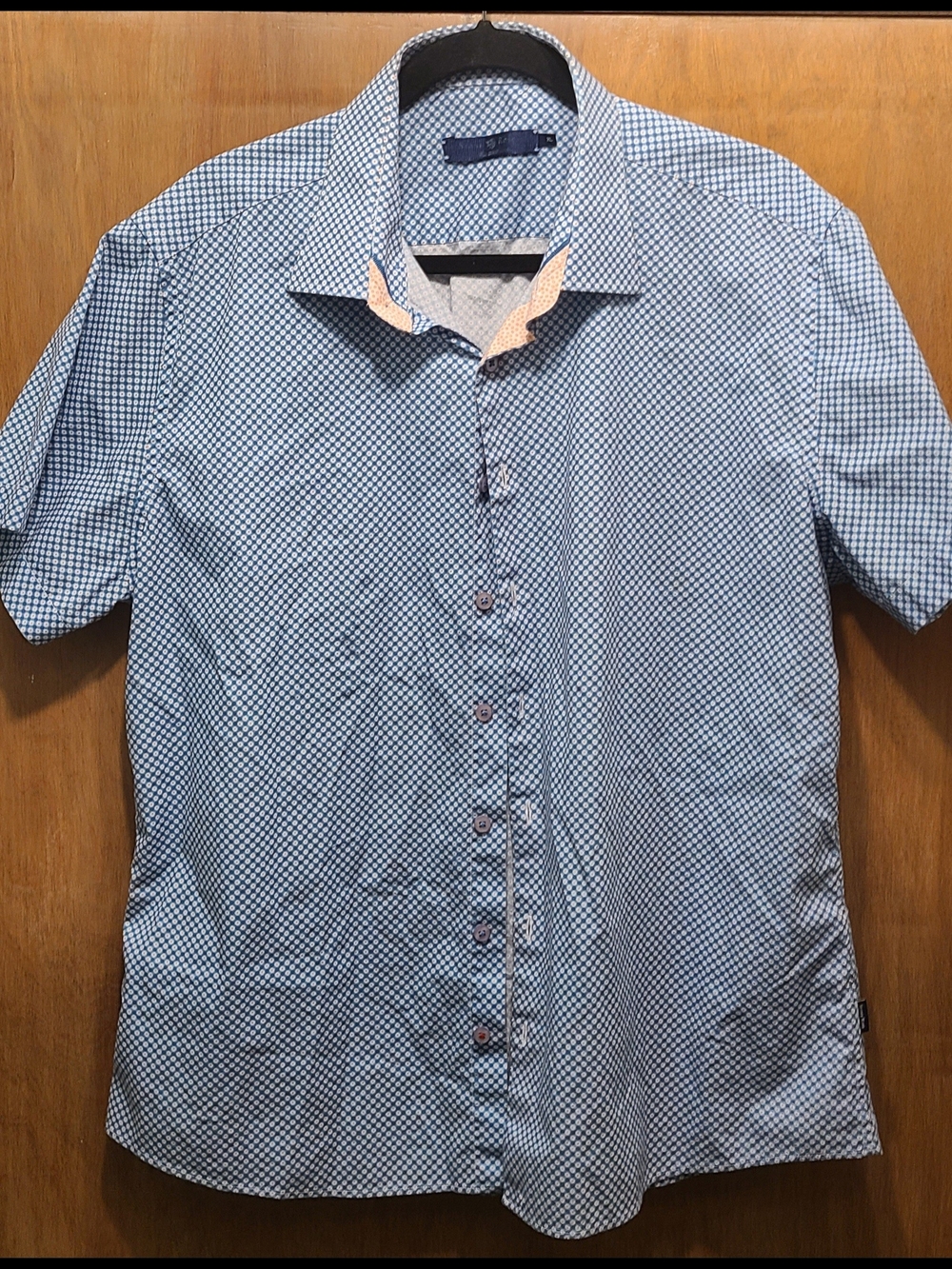 Stone Rose Men Blue Circle Pattern Short Sleeve Shirt SZ XL